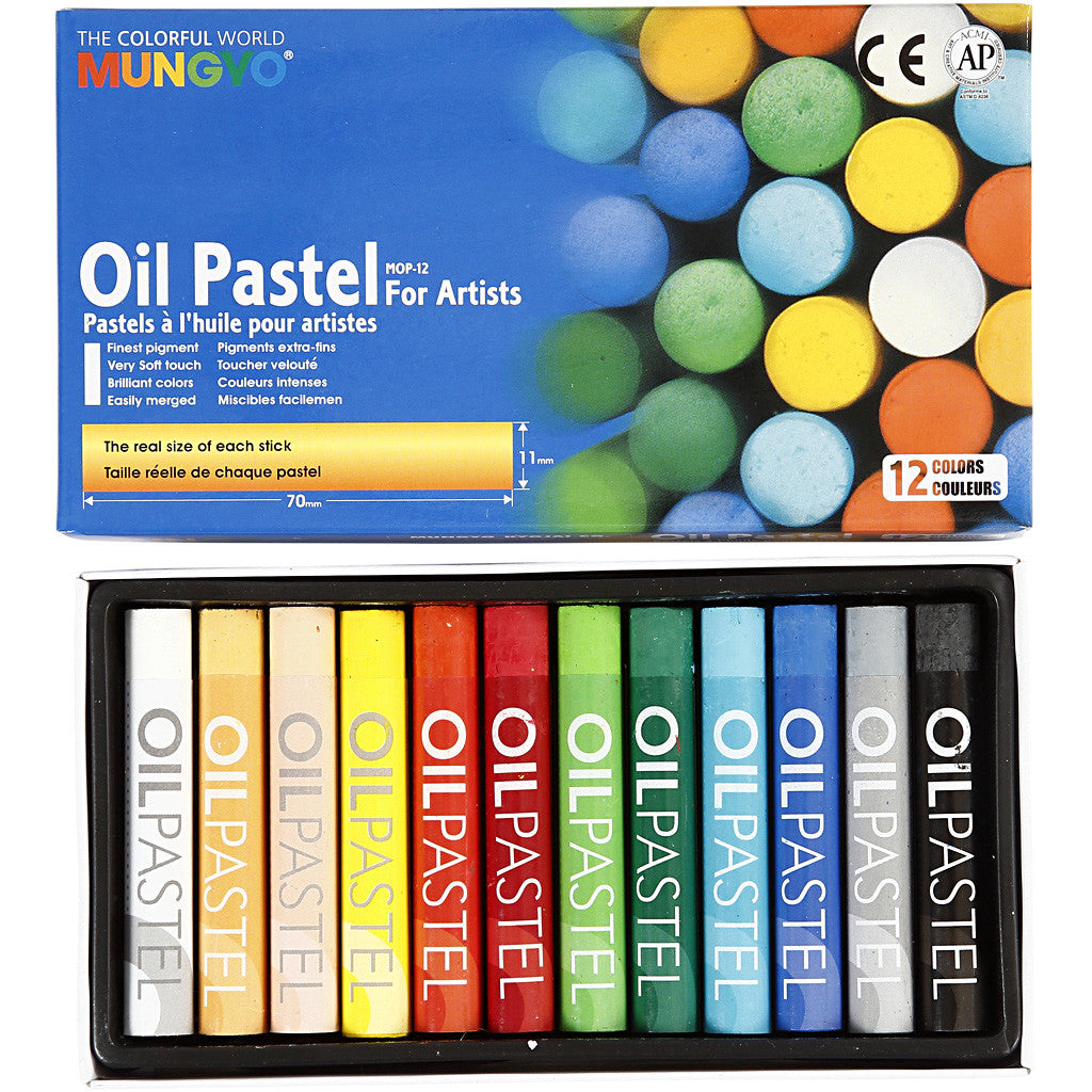 Mungyo Oil Pastel, L: 7 cm, thickness 11 mm, assorted colours, 12 pc/ 1 pack [HOB-38142]