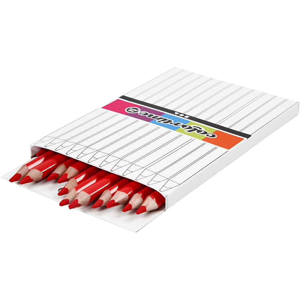 Colortime Colour Pencils, L: 17,45 cm, lead 5 mm, JUMBO, red, 12 pc/ 1 pack [HOB-38172]