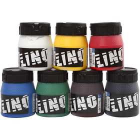 Lino Printing Ink, assorted colours, 7x250 ml/ 1 pack [HOB-38219]