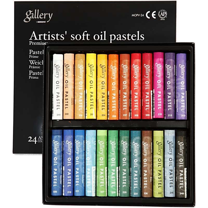 Gallery Oil Pastel Premium, L: 7 cm, thickness 10 mm, assorted colours, 24 pc/ 1 pack [HOB-38279]