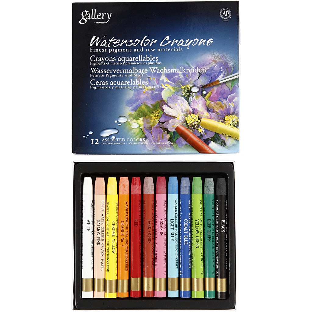 Watercolor Crayons, L: 9,3 cm, assorted colours, 12 pc/ 1 pack [HOB-38284]