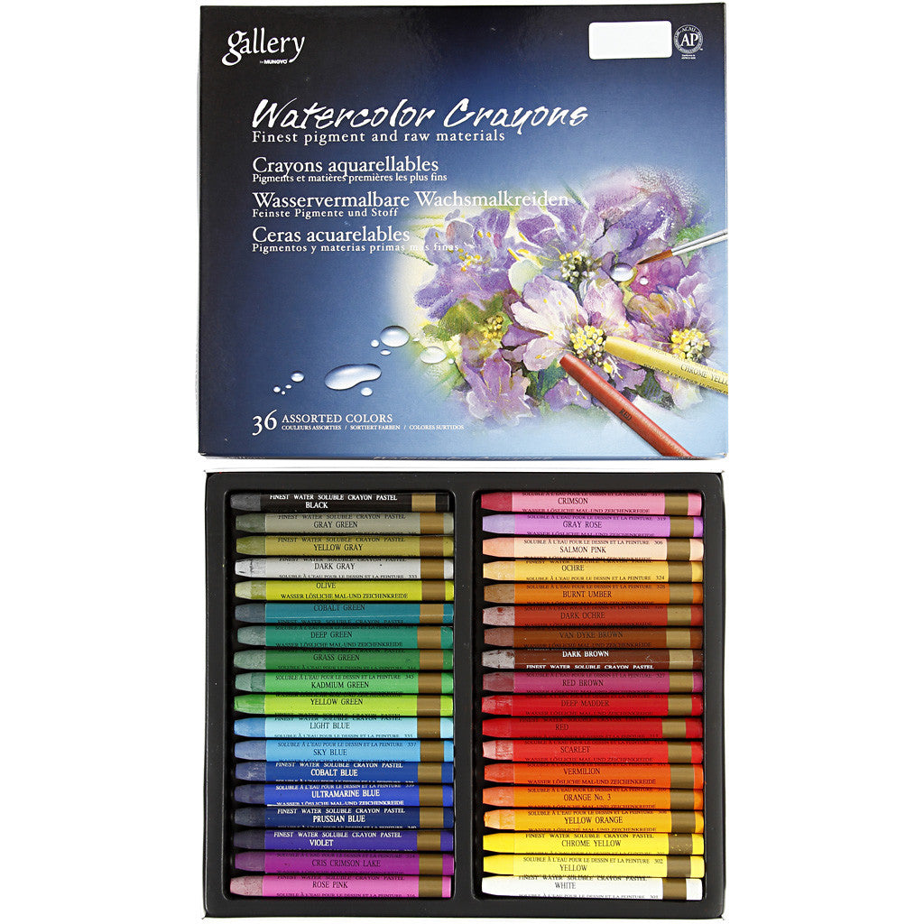 Watercolor Crayons, L: 9,3 cm, assorted colours, 36 pc/ 1 pack [HOB-38286]