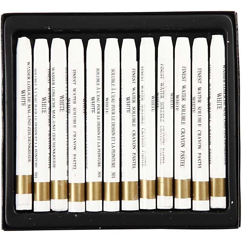 Watercolor Crayons, L: 9,3 cm, thickness 8 mm, white (301), 12 pc/ 1 pack [HOB-38288]