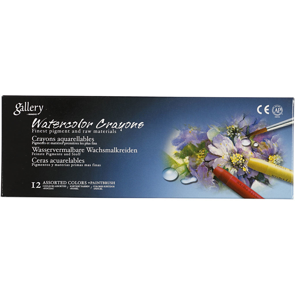 Watercolor Crayons, L: 9,3 cm, thickness 8 mm, white (301), 12 pc/ 1 pack [HOB-38288]