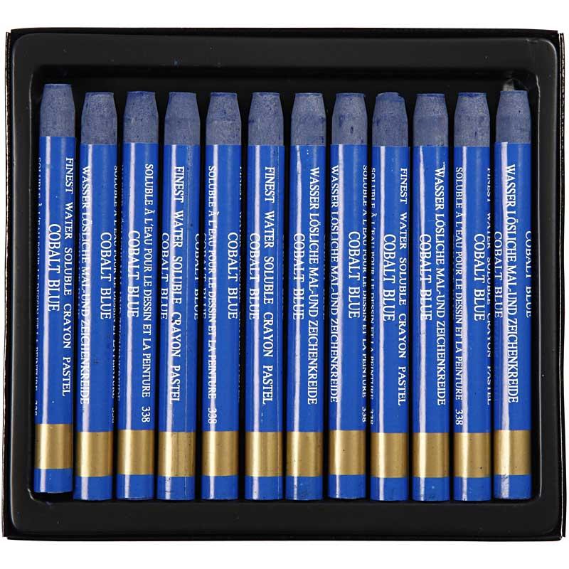 Watercolor Crayons, L: 9,3 cm, thickness 8 mm, cobalt blue (338), 12 pc/ 1 pack [HOB-38296]