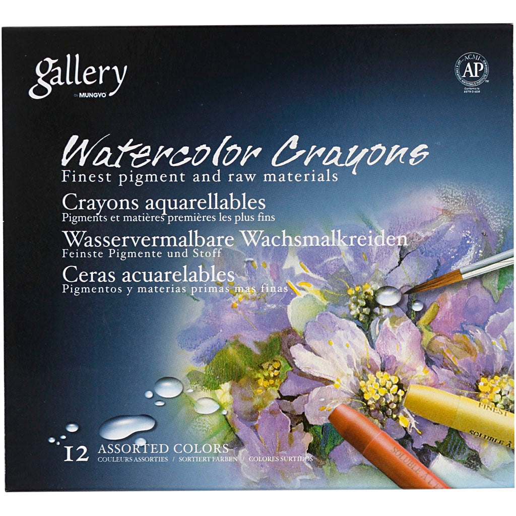 Watercolor Crayons, L: 9,3 cm, thickness 8 mm, black (331), 12 pc/ 1 pack [HOB-38299]
