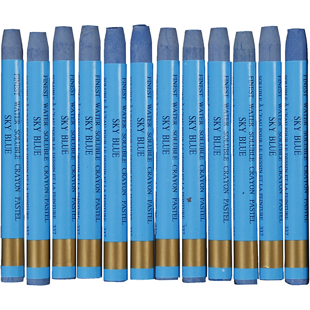 Watercolor Crayons, L: 9,3 cm, thickness 8 mm, sky blue (337), 12 pc/ 1 pack [HOB-38317]