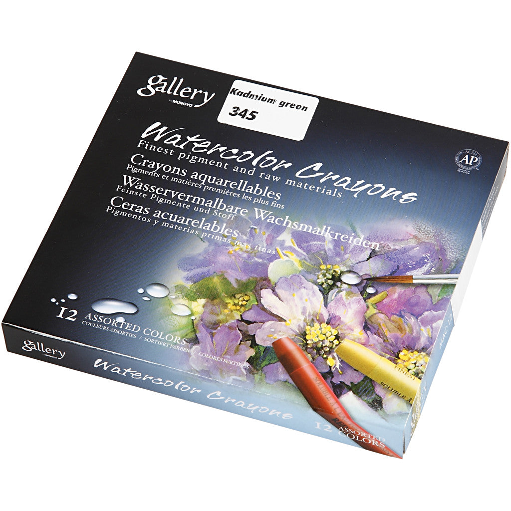 Watercolor Crayons, L: 9,3 cm, thickness 8 mm, kadmium green (345), 12 pc/ 1 pack [HOB-38327]