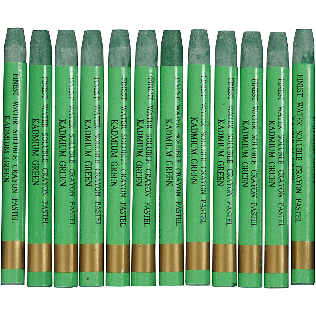 Watercolor Crayons, L: 9,3 cm, thickness 8 mm, kadmium green (345), 12 pc/ 1 pack [HOB-38327]