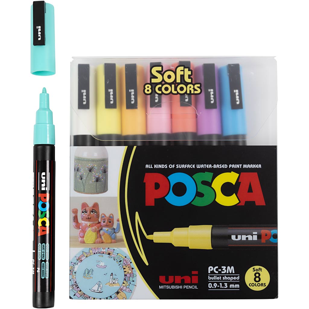 Posca Marker, assorted colours, no. PC-3M, line 0,9 - 1,3 mm, 8 asstd./ 1 pack [HOB-384290]