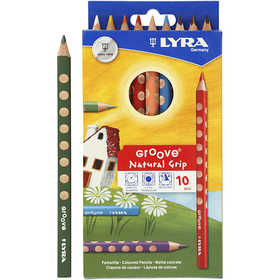 Groove Colouring Pencils, L: 18 cm, lead 4.25 mm, assorted colours, 10 pc/ 1 pack [HOB-38502]
