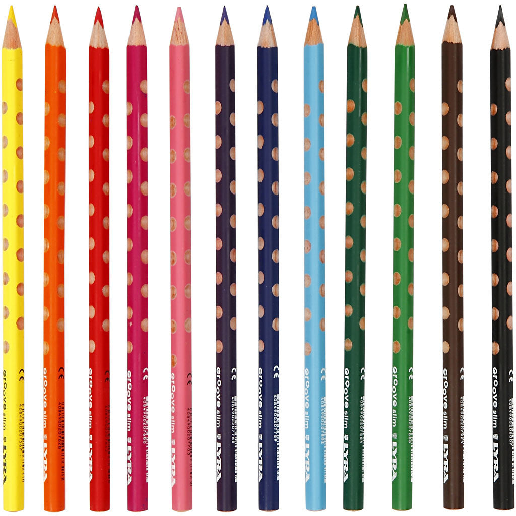 Groove Slim Colouring Pencils, L: 18 cm, lead 3,3 mm, assorted colours, 12 pc/ 1 pack [HOB-38505]
