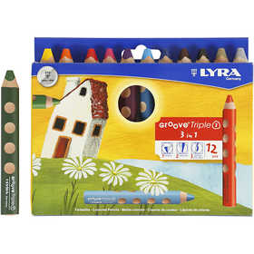 Groove Triple1 Colouring Pencils, L: 12 cm, lead 10 mm, assorted colours, 12 pc/ 1 pack [HOB-38514]
