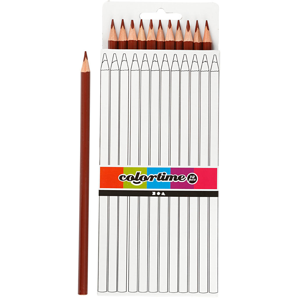 Colortime Colouring Pencils, L: 17 cm, lead 3 mm, brown, 12 pc