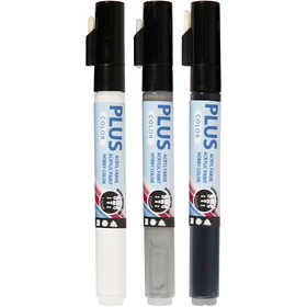 Plus Color Marker, L: 14,5 cm, line 1-2 mm, black, off-white, rain grey, 5,5 ml, 3 pc/ 1 pack [HOB-39898]