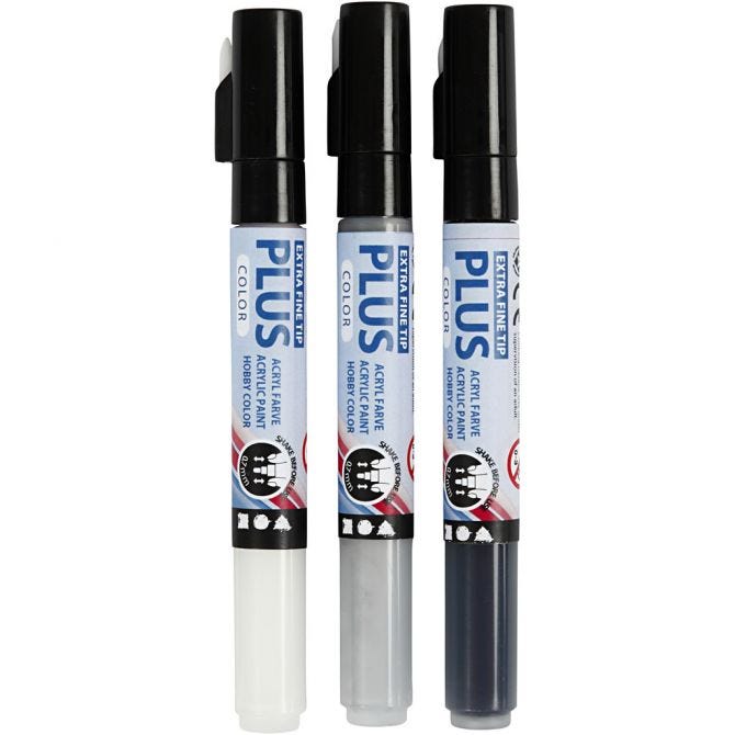 Plus Color Marker, L: 14,5 cm, line 0,7 mm, black, off-white, rain grey, 5,5 ml, 3 pc/ 1 pack [HOB-39991]
