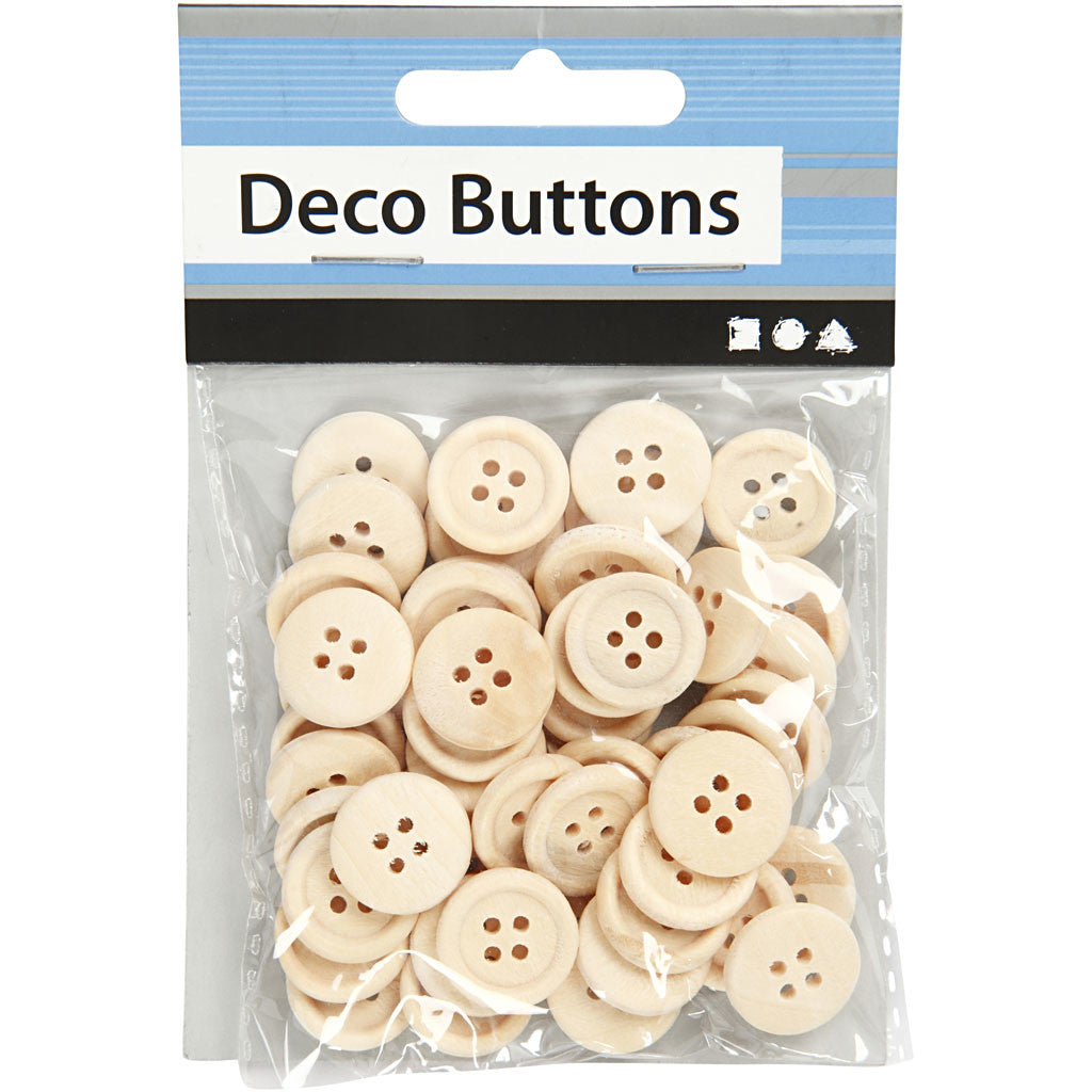 Wooden Buttons, dia. 15 mm, 4 holes, 50 pc/ 1 pack [HOB-403041]