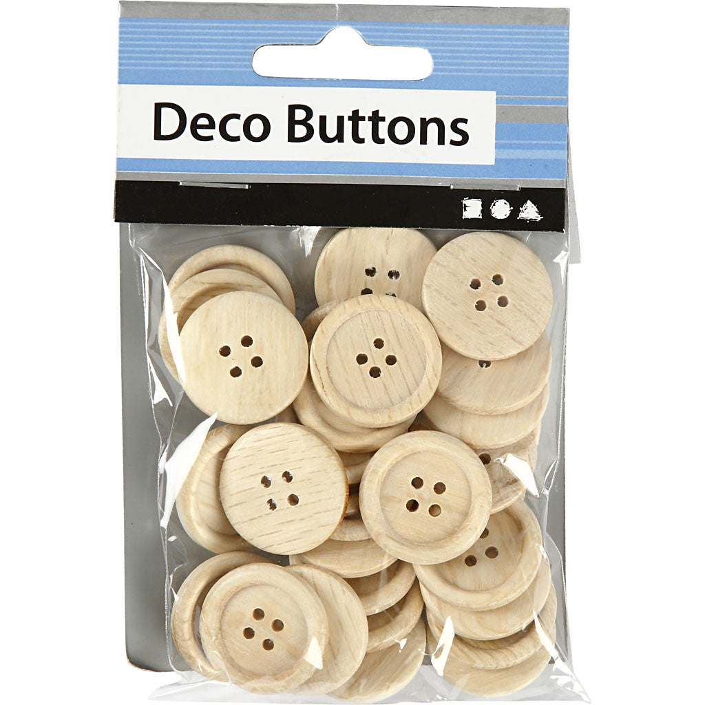 Wooden Buttons, dia. 23 mm, 4 holes, 30 pc/ 1 pack [HOB-403081]