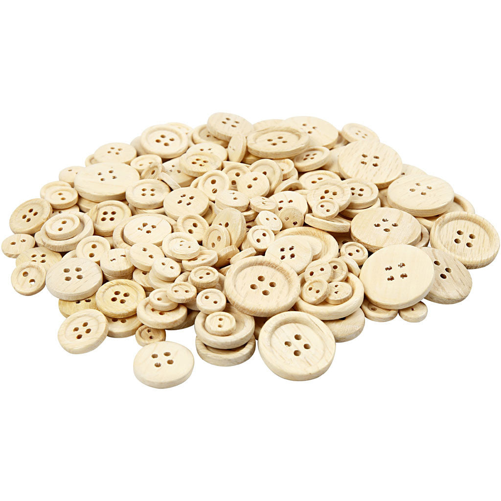 Wooden Buttons, dia. 8+11+15+18+23 mm, 440 pc/ 1 pack [HOB-40309]