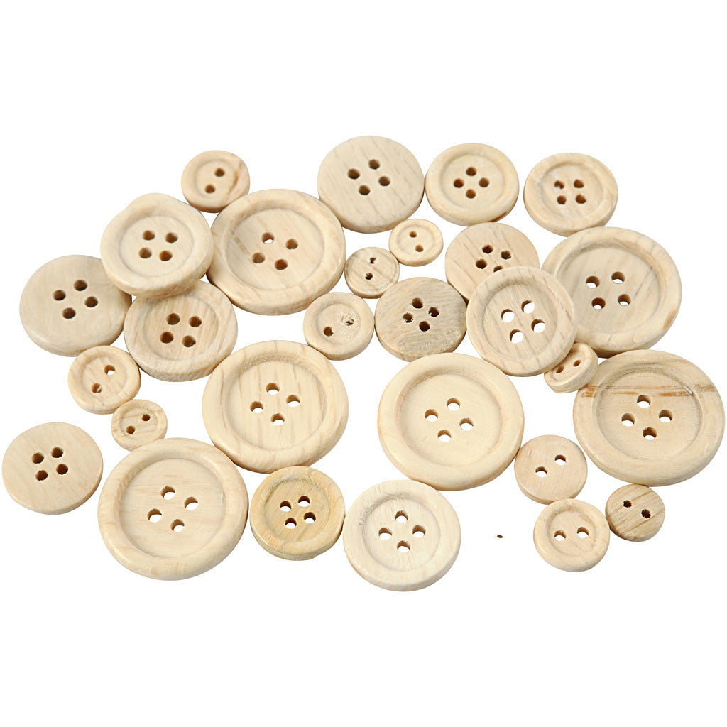 Wooden Buttons, dia. 8+11+15+18+23 mm, 440 pc/ 1 pack [HOB-40309]