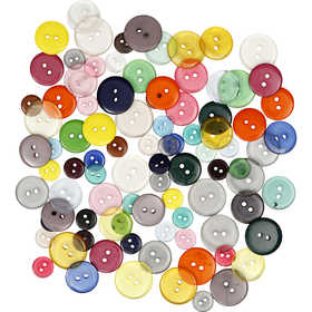 Buttons, dia. 12+18+20 mm, assorted colours, 50 g, 100 pc/ 1 pack [HOB-403810]