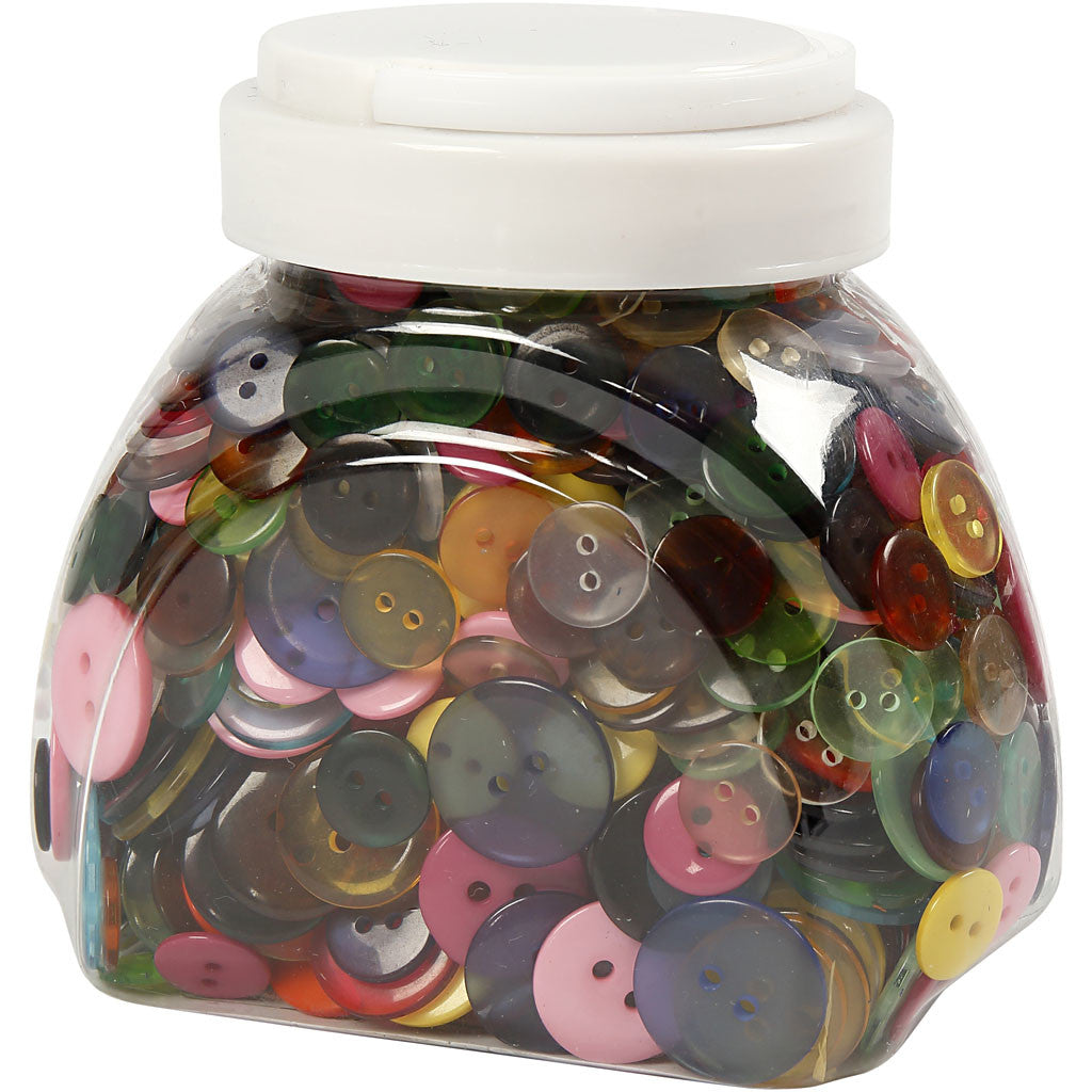 Buttons, dia. 12+18+20 mm, assorted colours, 800 pc/ 1 pack [HOB-40381]