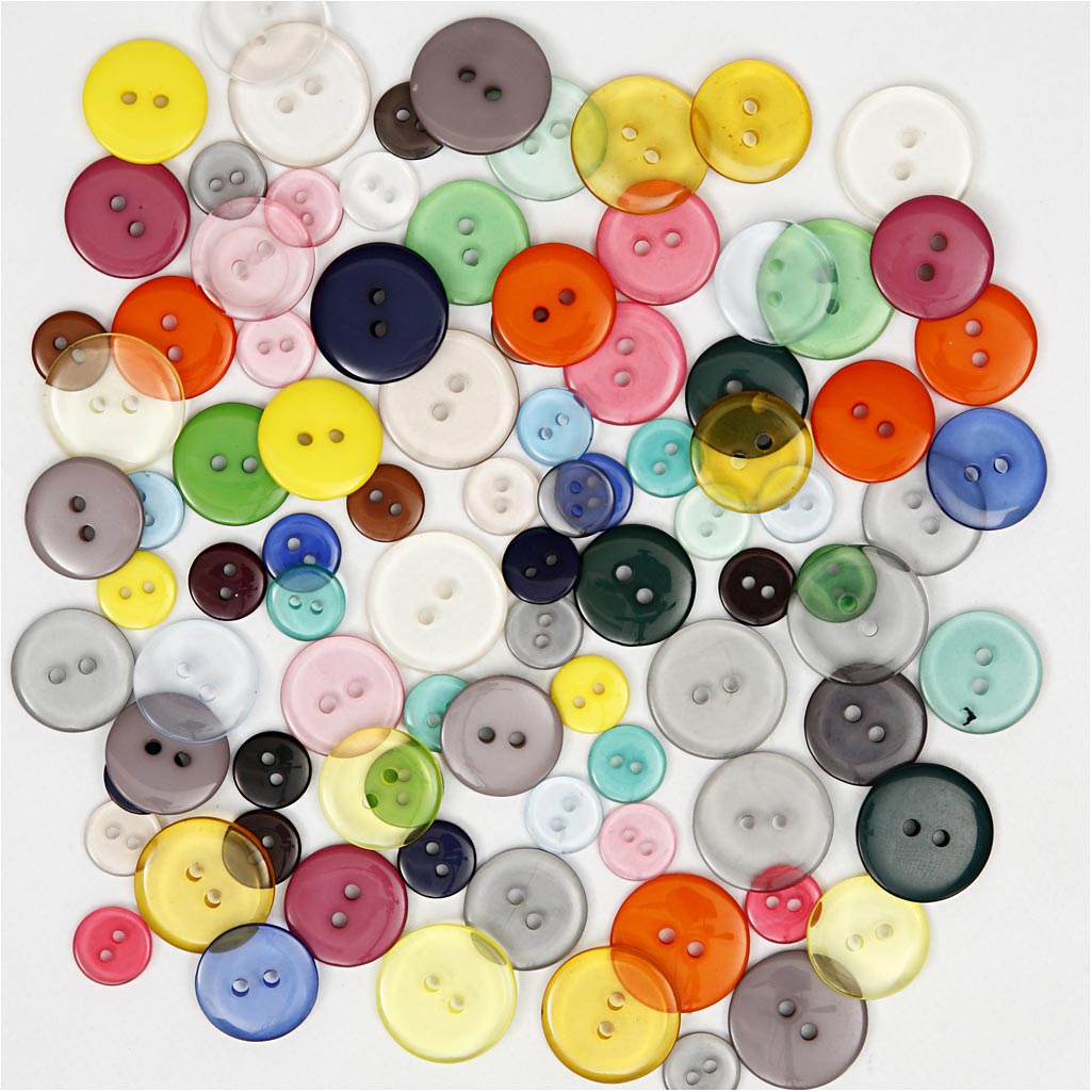 Buttons, dia. 12+18+20 mm, assorted colours, 800 pc/ 1 pack [HOB-40381]