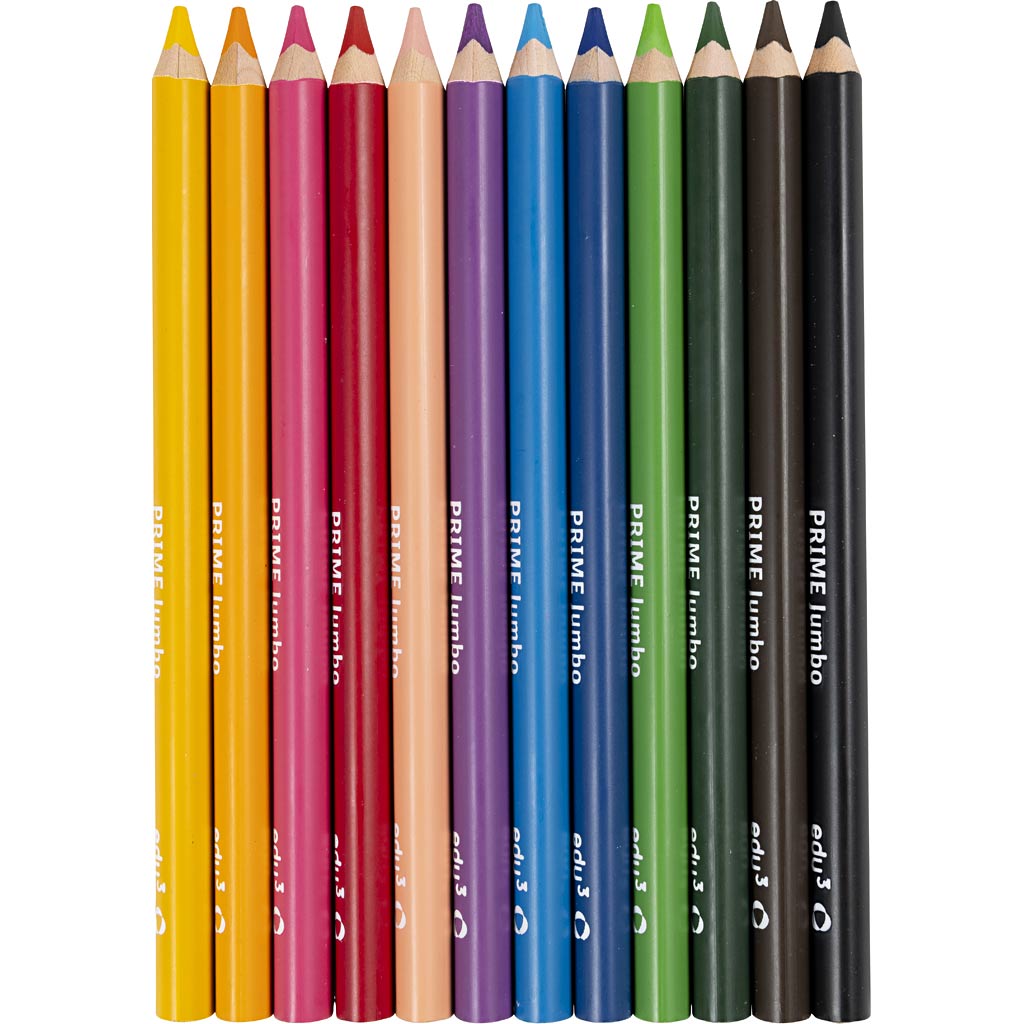 edu Jumbo Coloured Pencils, thickness 10 mm, lead 6,25 mm, assorted colours, 12 pc/ 1 pack [HOB-409212]