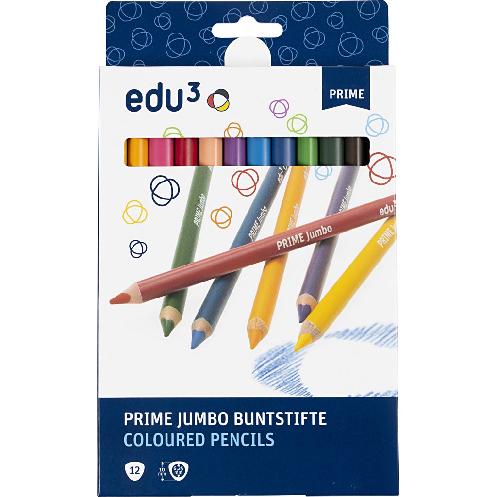edu Jumbo Coloured Pencils, thickness 10 mm, lead 6,25 mm, assorted colours, 12 pc/ 1 pack [HOB-409212]