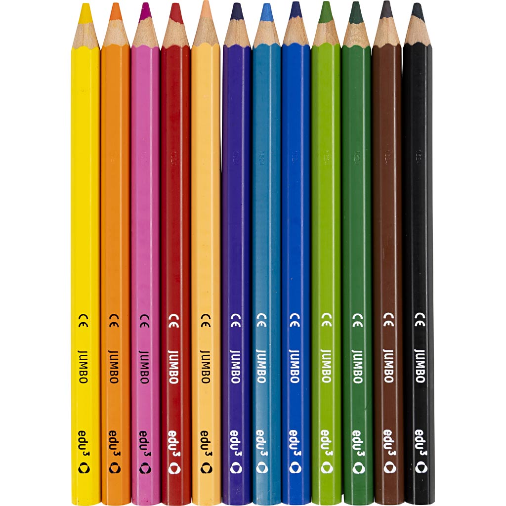 edu Jumbo Coloured Pencils, thickness 10 mm, lead 5 mm, assorted colours, 12 pc/ 1 pack [HOB-409812]