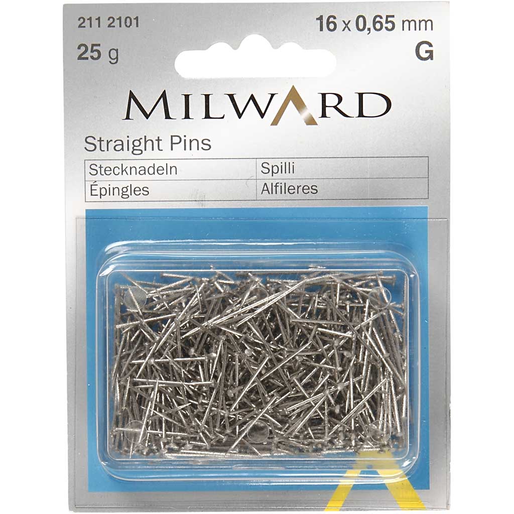 Straight Pins, L: 16 mm, thickness 0,65 mm, ca. 500 pc, silver, 35 g/ 1 pack [HOB-41123]