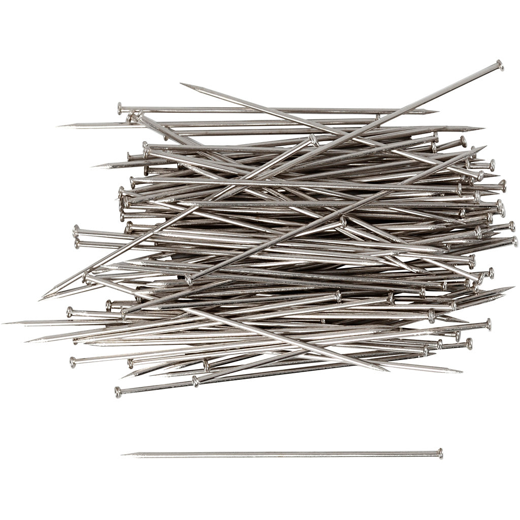 Straight Pins, L: 34 mm, thickness 0,6 mm, ca. 600 pc, silver, 50 g