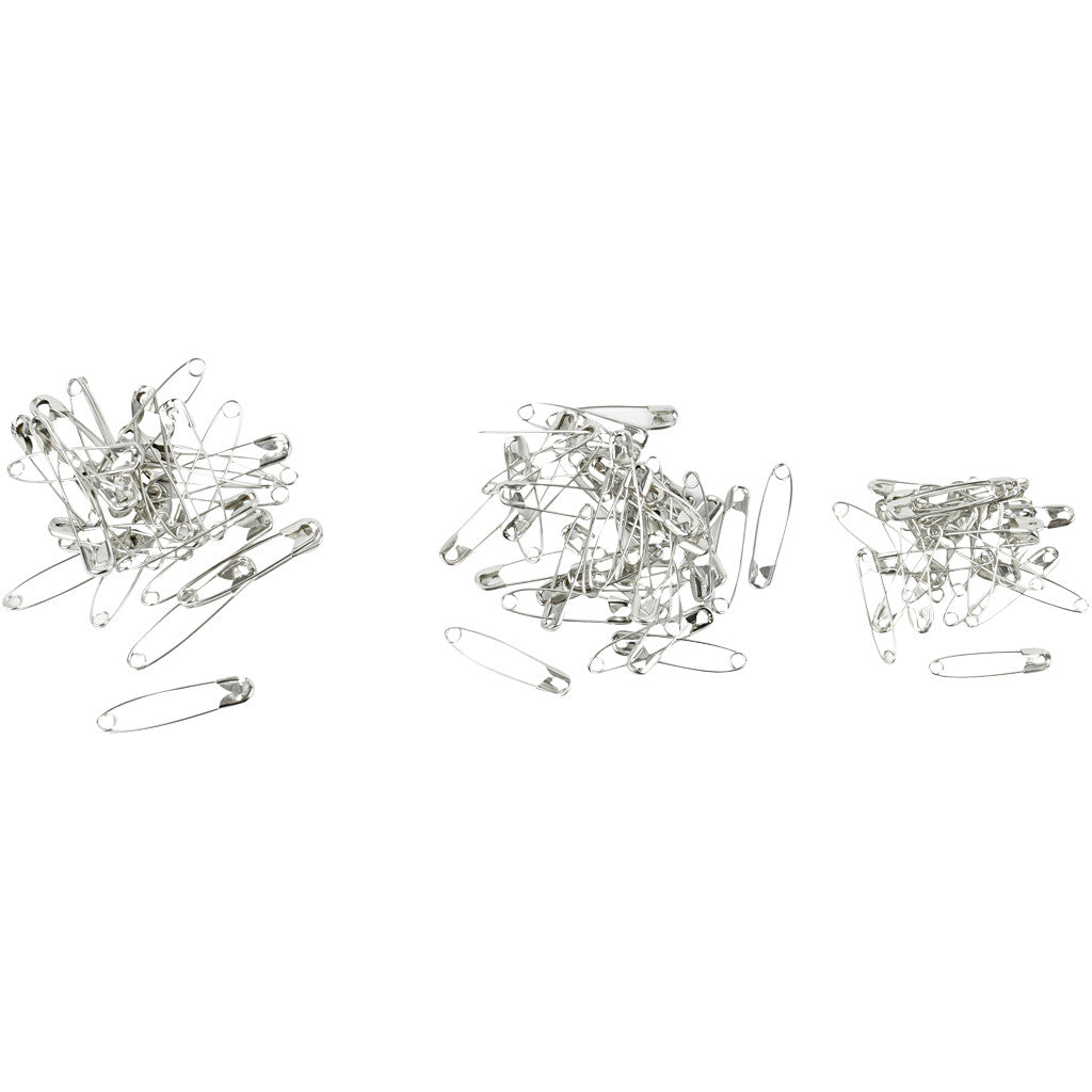 Safety Pins, L: 28+31+36 mm, thickness 0,7-0,8 mm, silver, 600 pc/ 1 pack [HOB-41130]