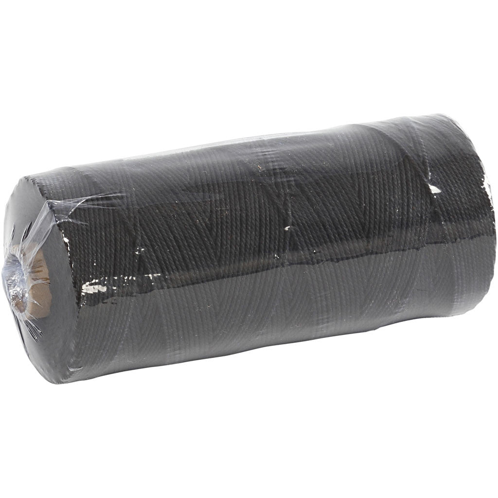 Macramé cord, L: 315 M, thickness 1 mm, Thin quality 12/12, black, 220 g/ 1 ball [HOB-41520]