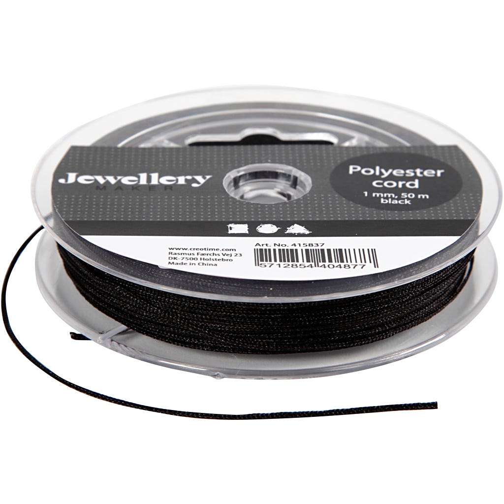 Polyester cord, thickness 1 mm, black, 50 m/ 1 roll [HOB-415837]