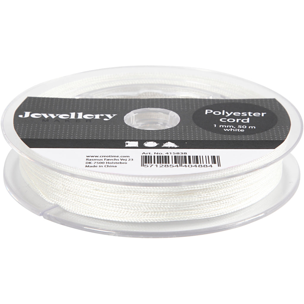 Polyester cord, thickness 1 mm, white, 50 m/ 1 roll [HOB-415838]