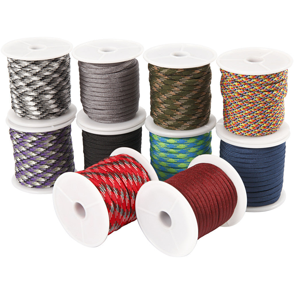 Polyester Cord, W: 5 mm, assorted colours, 10x10 m/ 1 pack [HOB-41652]
