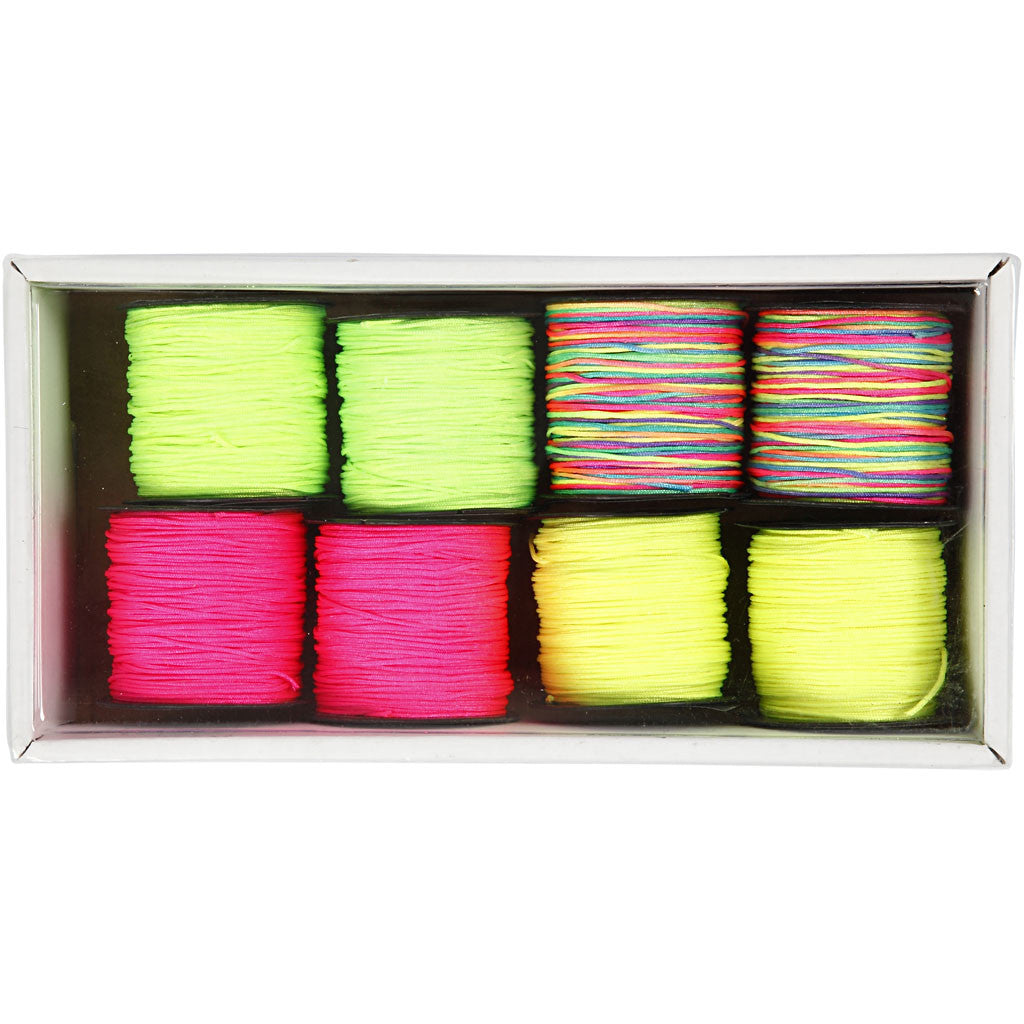 Polyester Cord, thickness 1 mm, neon green, neon pink, neon yellow, neonmix, 8x28 m/ 1 pack [HOB-41724]