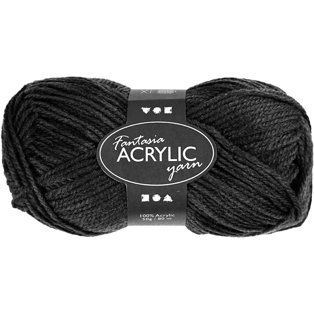 Fantasia Acrylic Yarn, L: 80 M, black, 50 g/ 1 ball [HOB-421750]