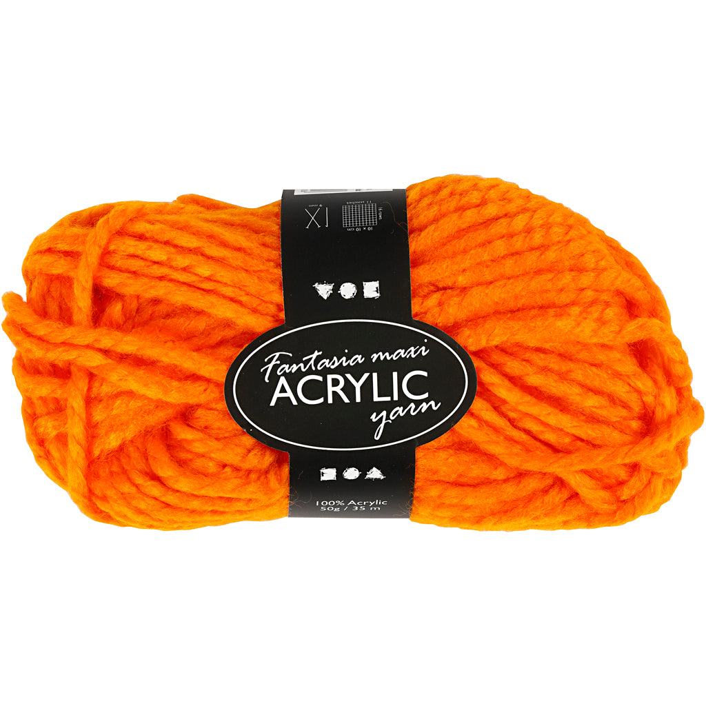 Fantasia Acrylic Yarn, L: 35 M, Maxi, neon orange, 50 g/ 1 ball