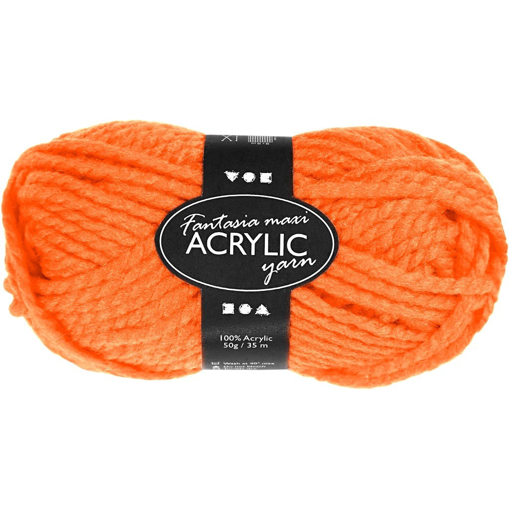 Fantasia Acrylic Yarn, L: 35 M, Maxi, neon orange, 50 g/ 1 ball [HOB-421860]