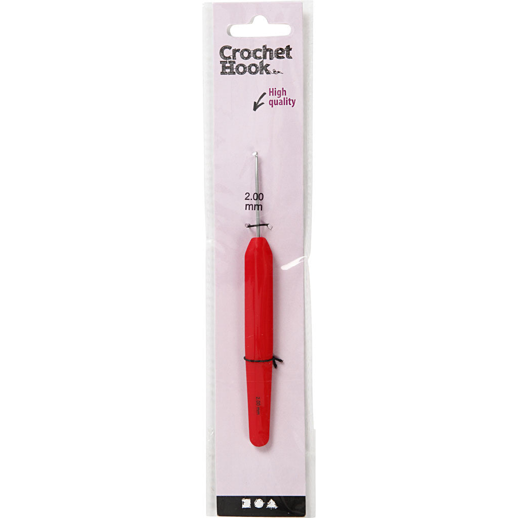 Crochet Hook, no. 2, L: 13,3 cm, size 2 mm, red, 1 pc [HOB-42380]
