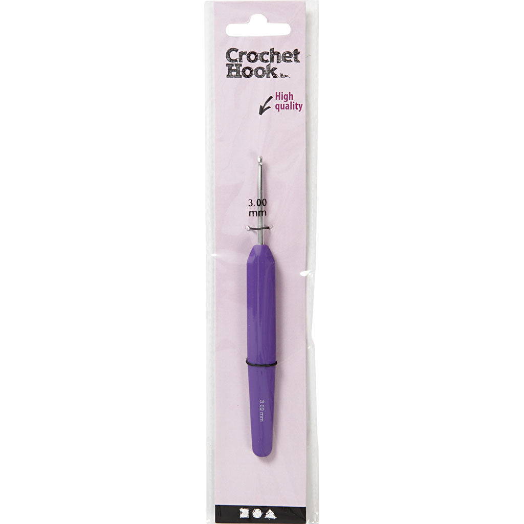 Crochet Hook, no. 3, L: 13,3 cm, size 3 mm, purple, 1 pc [HOB-42382]