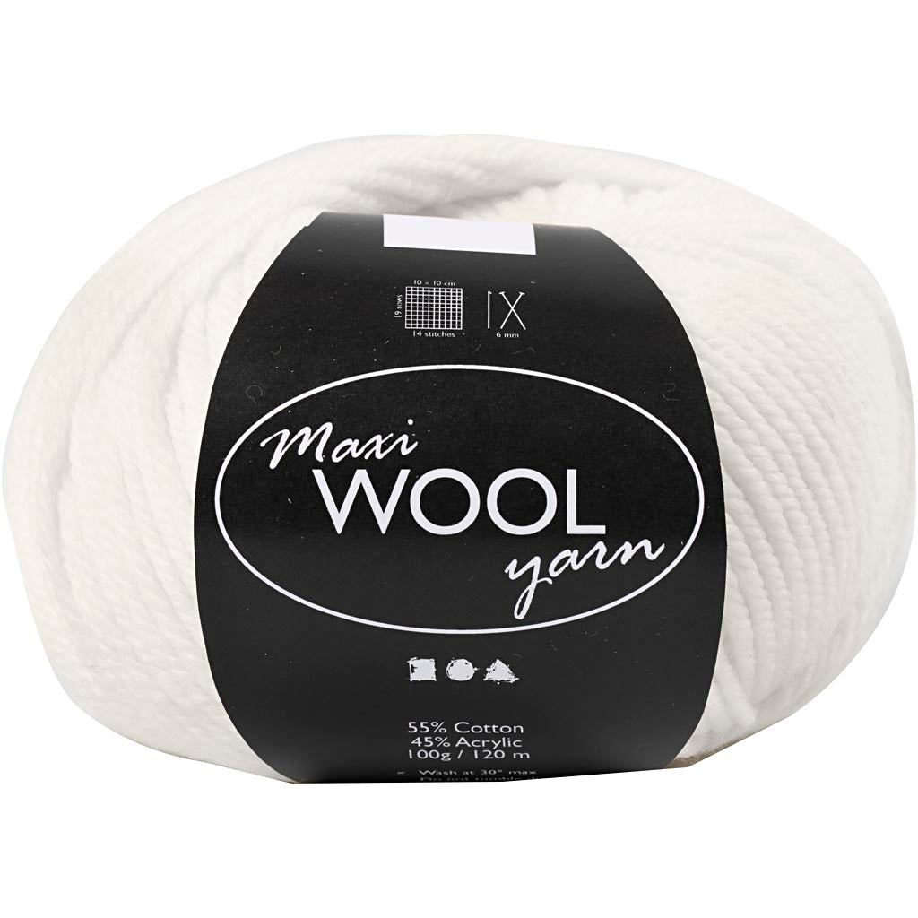 Wool Yarn, L: 125 M, off-white, 100 g/ 1 ball [HOB-447401]