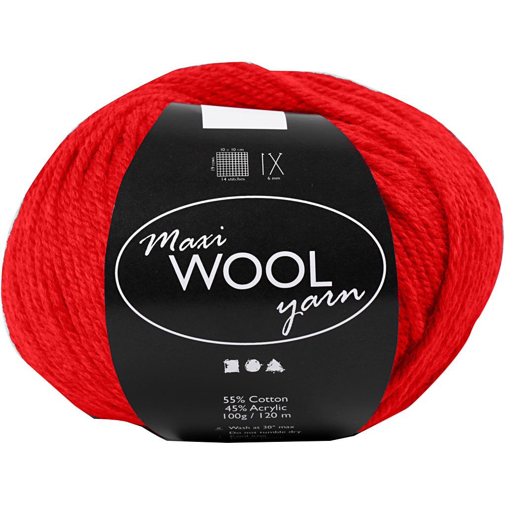 Wool Yarn, L: 125 M, red, 100 g/ 1 ball [HOB-447407]