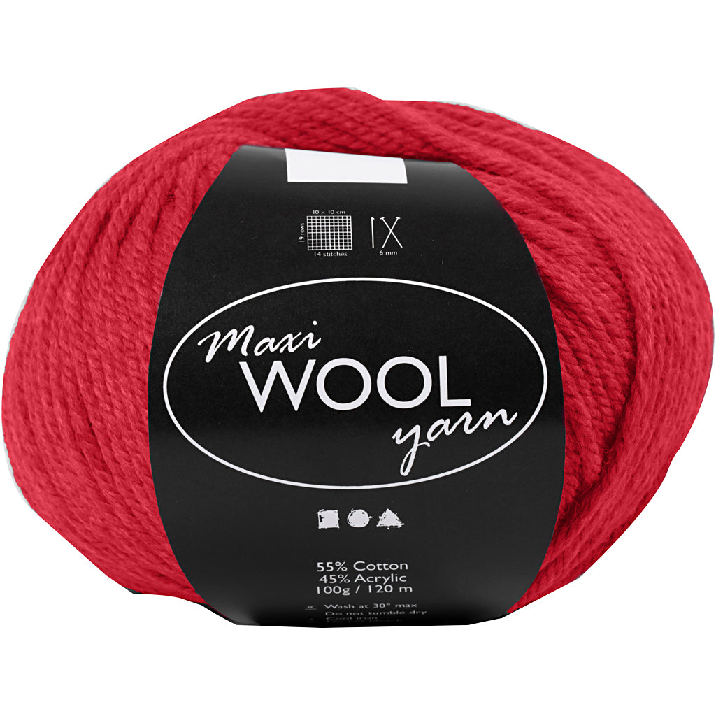 Wool Yarn, L: 125 M, red, 100 g/ 1 ball