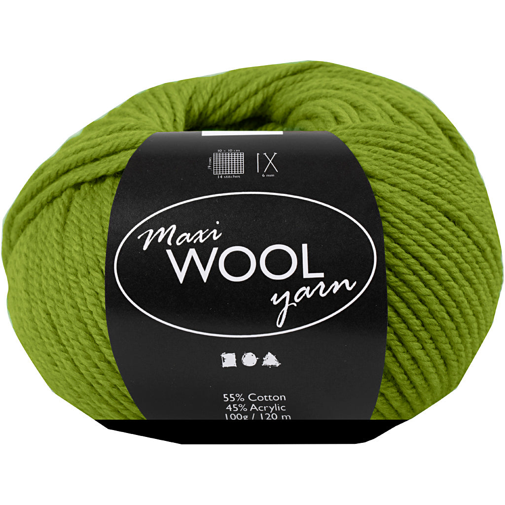 Wool Yarn, L: 125 M, olive green, 100 g/ 1 ball [HOB-447413]