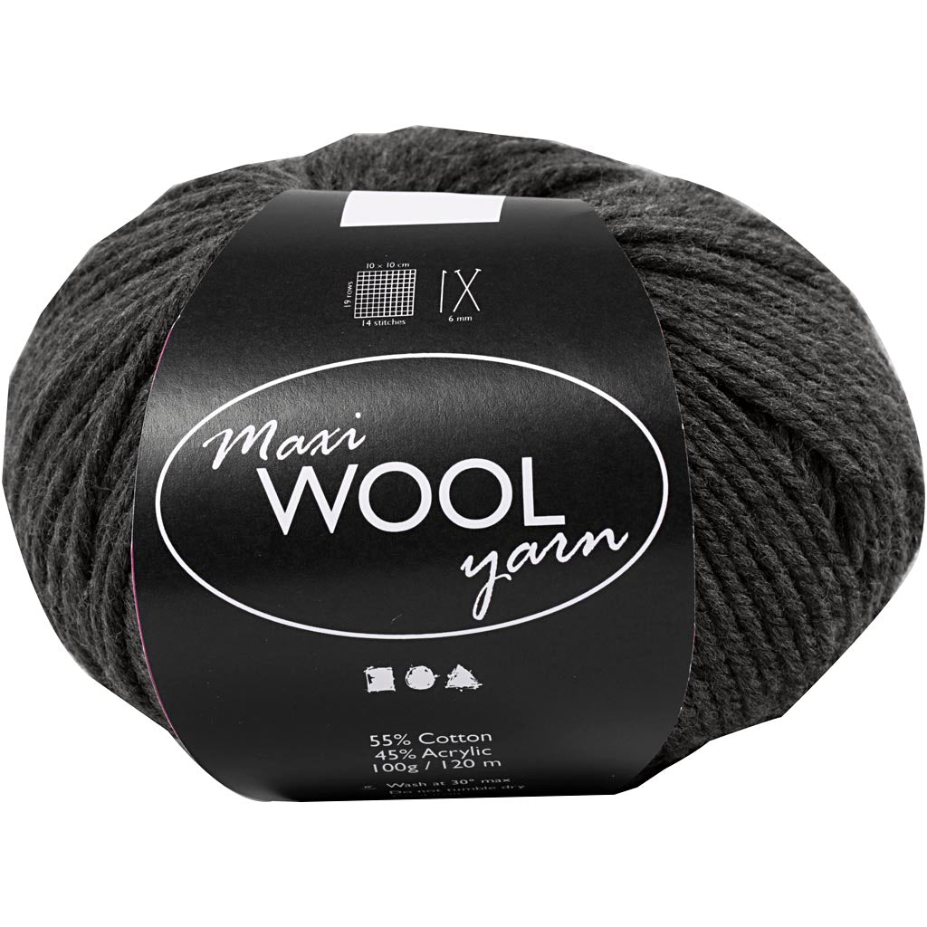 Wool Yarn, L: 125 M, dark grey mixture, 100 g/ 1 ball [HOB-447419]