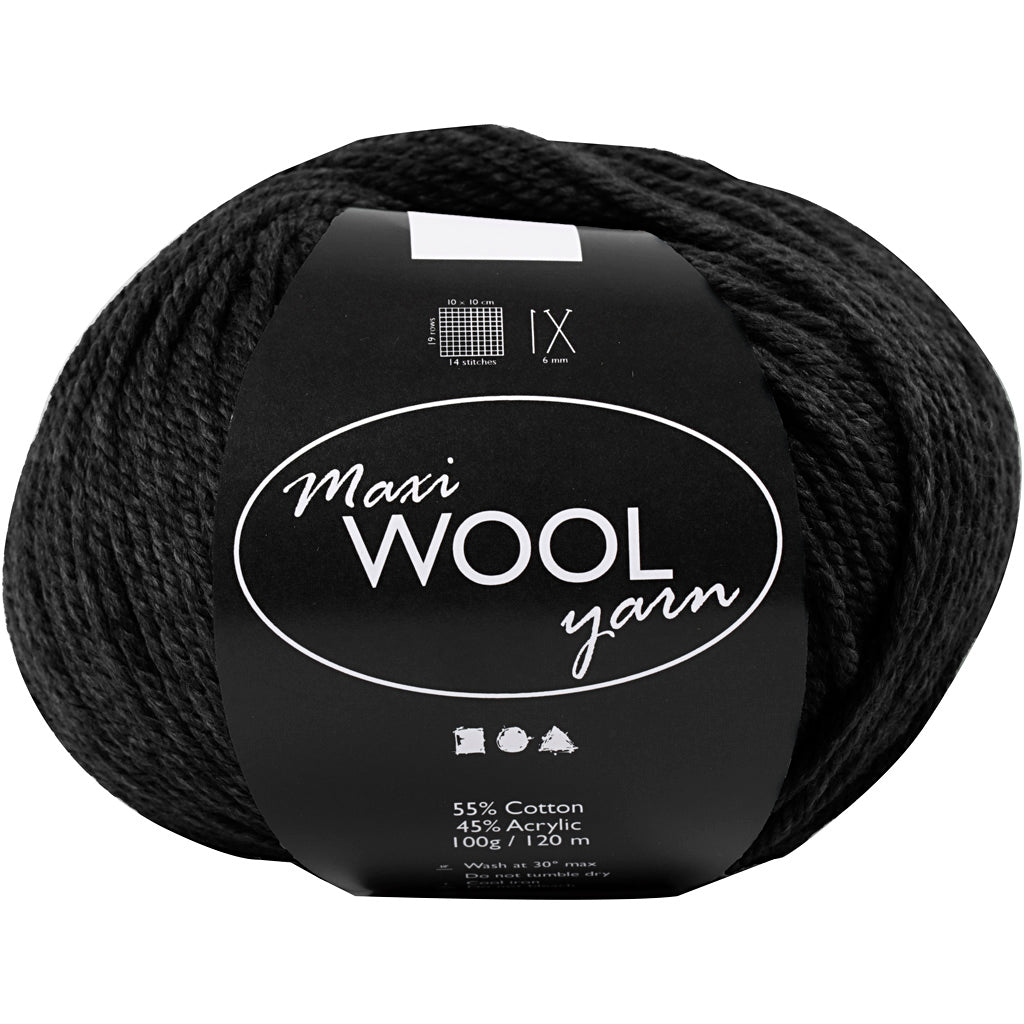 Wool Yarn, L: 125 M, black, 100 g/ 1 ball [HOB-447420]