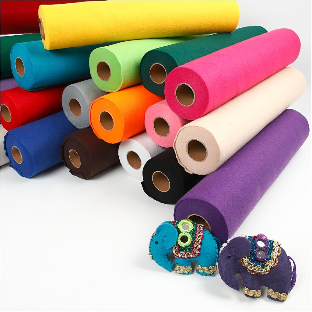 Craft felt, W: 45 cm, thickness 1,5-2 mm, 180-200 g, assorted colours, 20x5 m/ 1 pack [HOB-45000]
